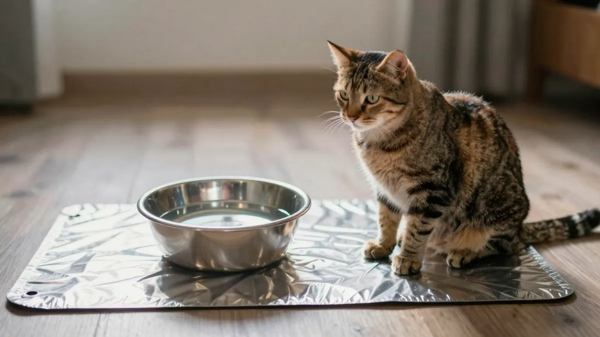 冷感マットと水飲みボウルで暑さ対策をする猫